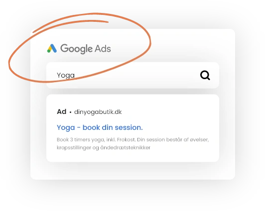 Skærmbillede af integrationen af Google Ads på hjemmesiden.